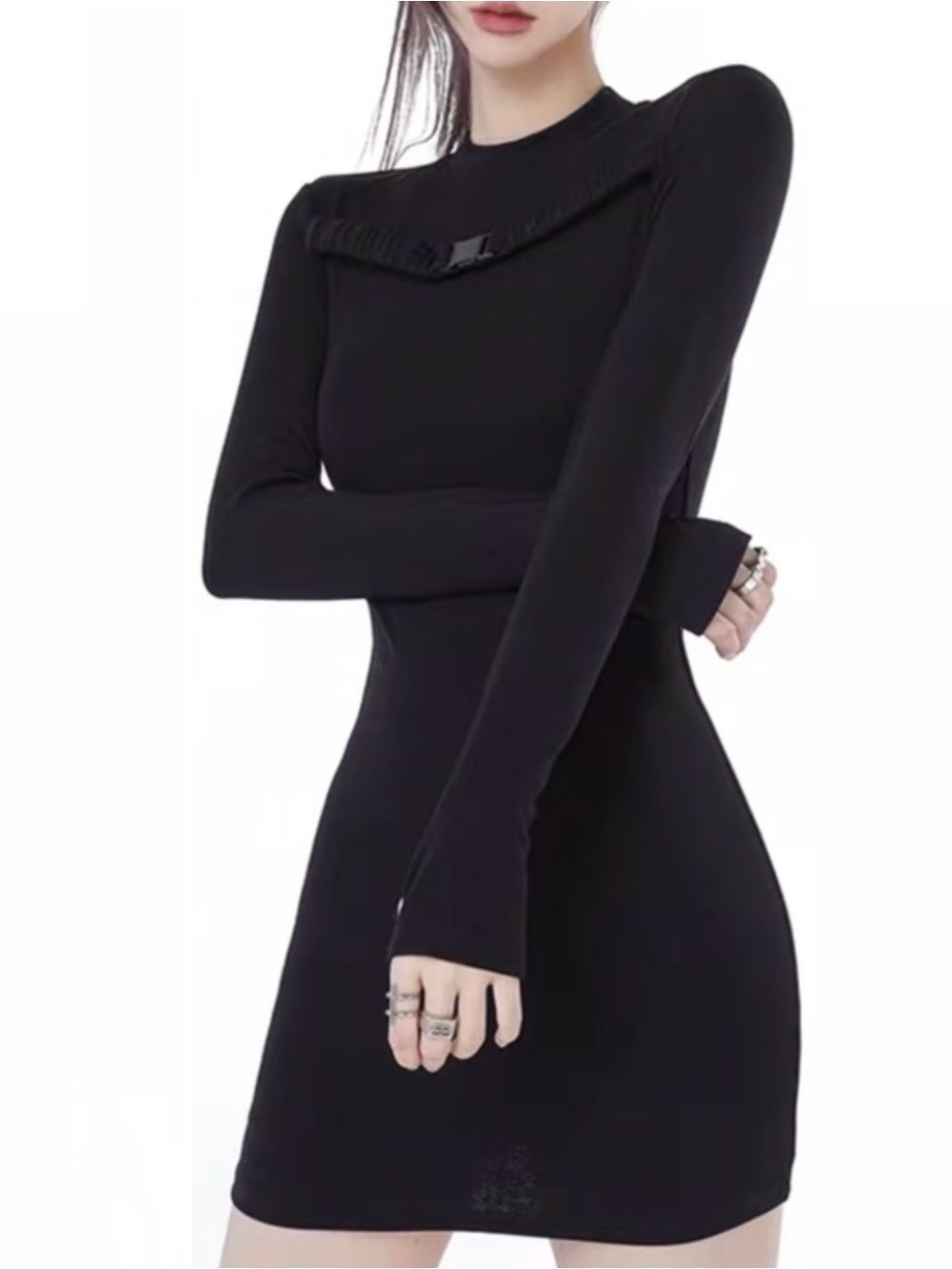P1USONE Fleece-Lined Mini Dress | Black | M |
